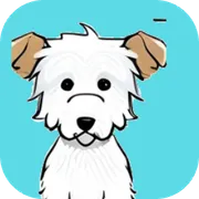 The bino logo: a white dog on a celeste square.